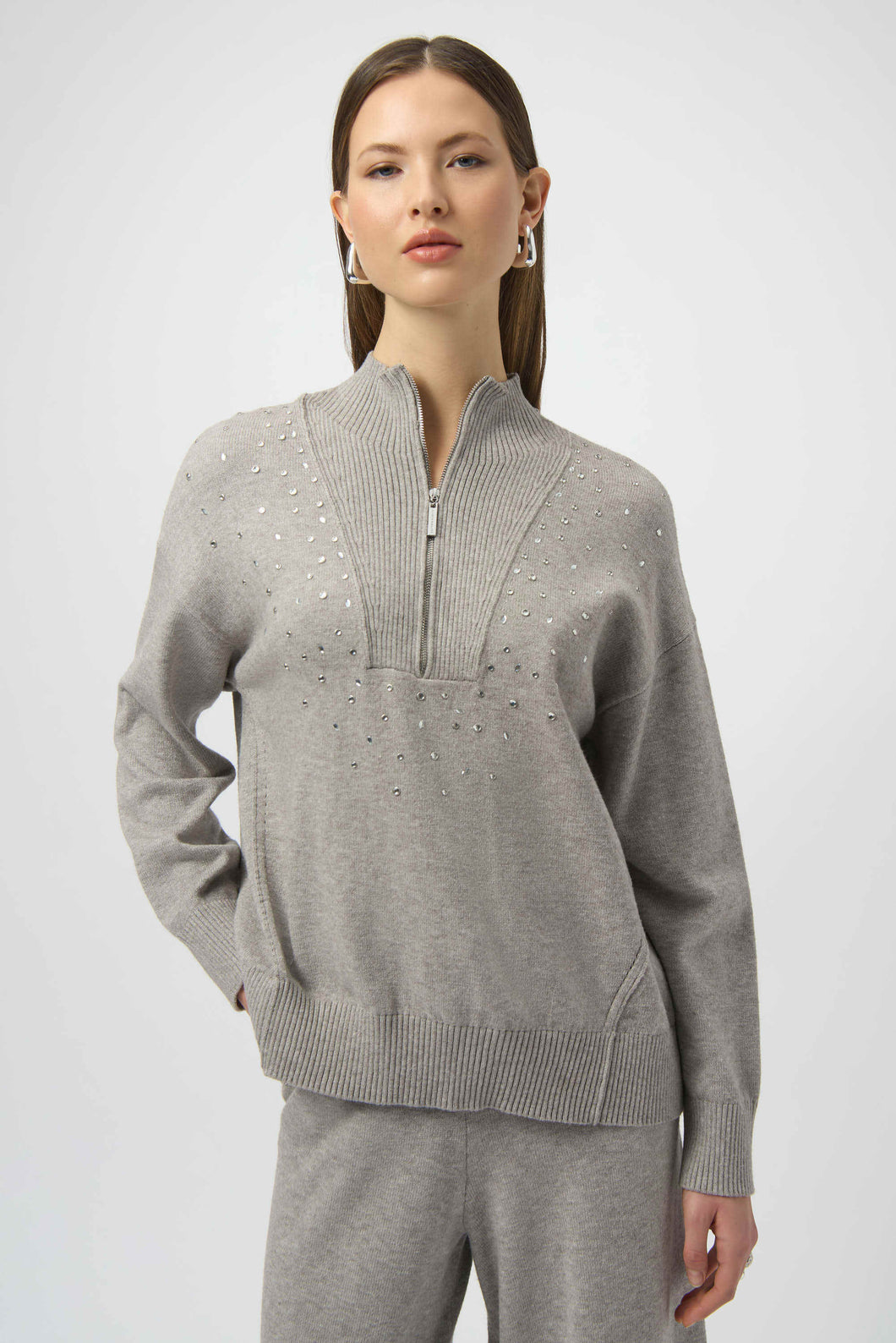 254933 Mock Neck Pullover with Rhinestones