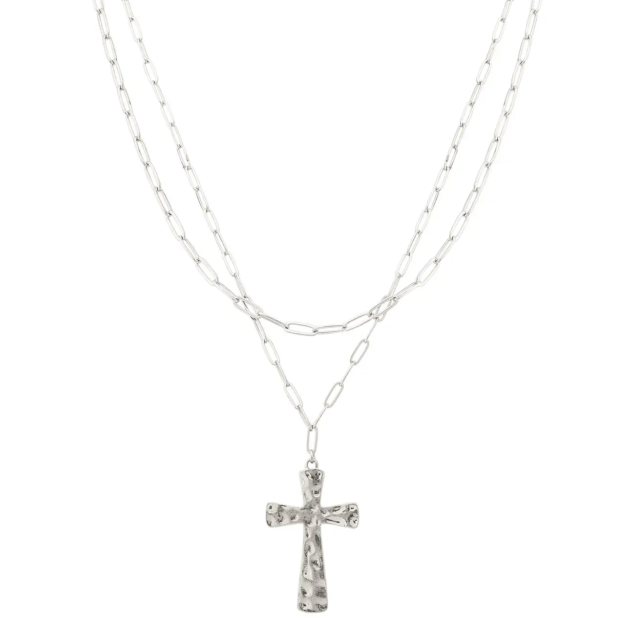 Cross Pendant Double Chain Necklace
