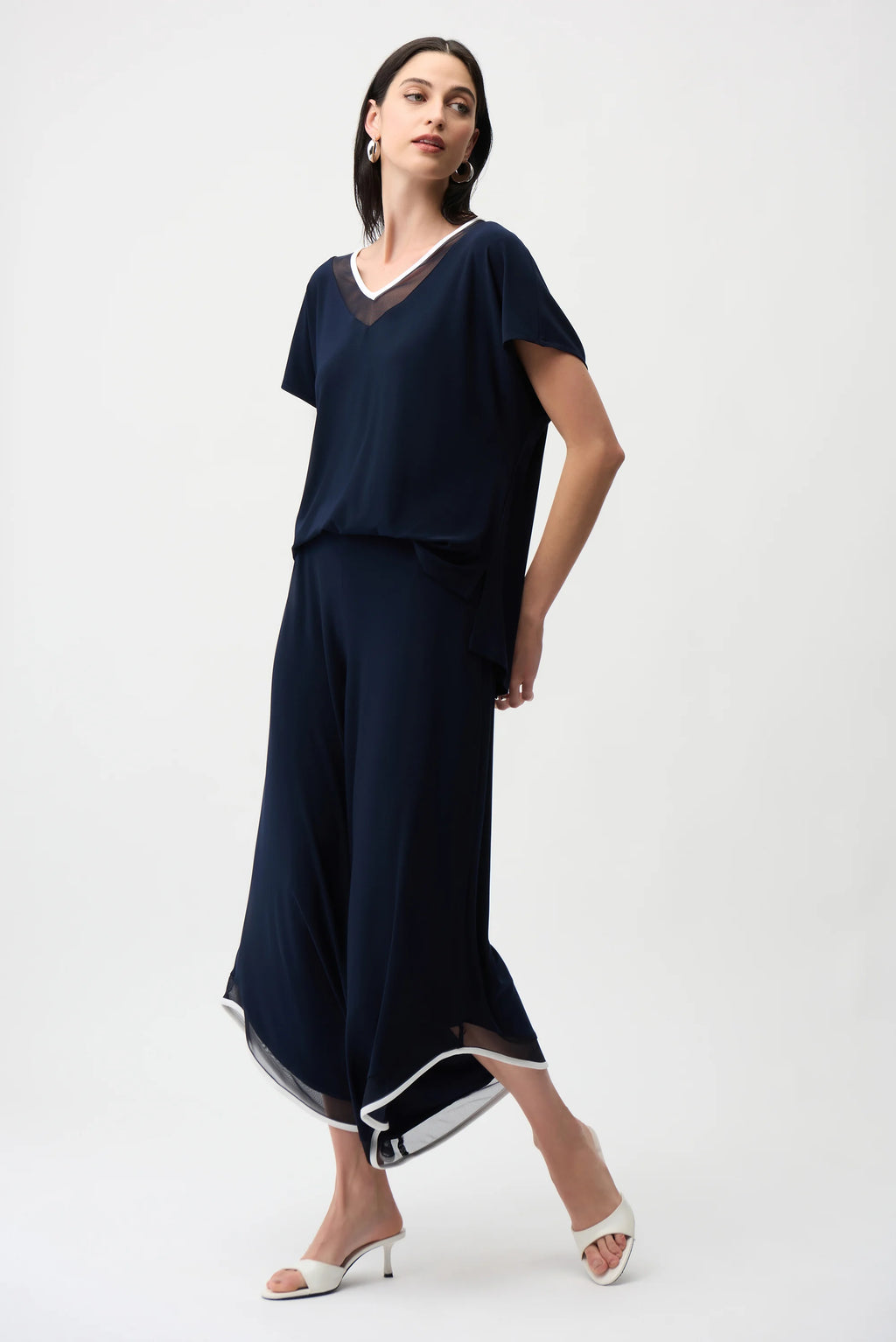 Silky Knit Color Block Wide Leg Culotte Jumpsuit
