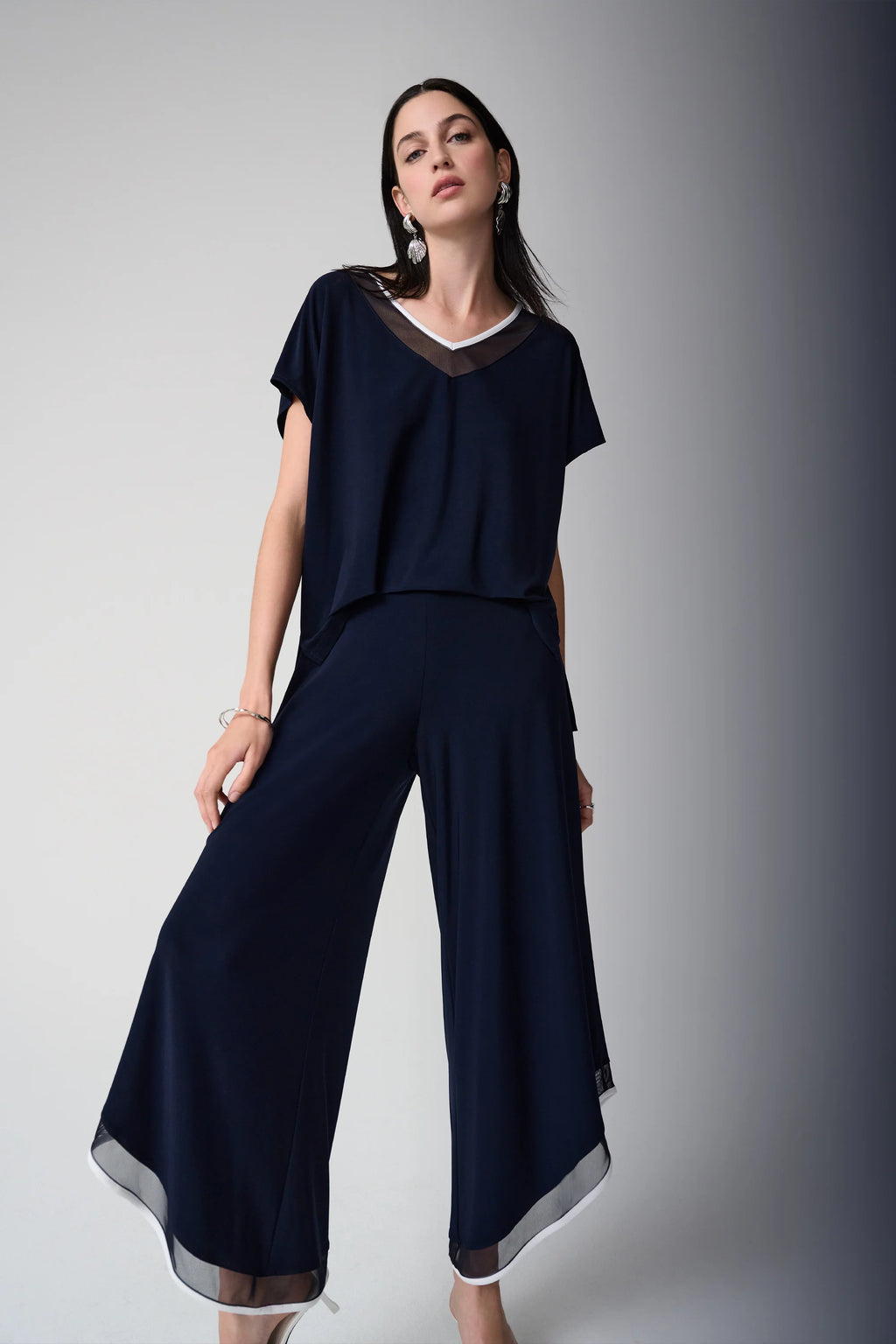 Silky Knit Color Block Wide Leg Culotte Jumpsuit