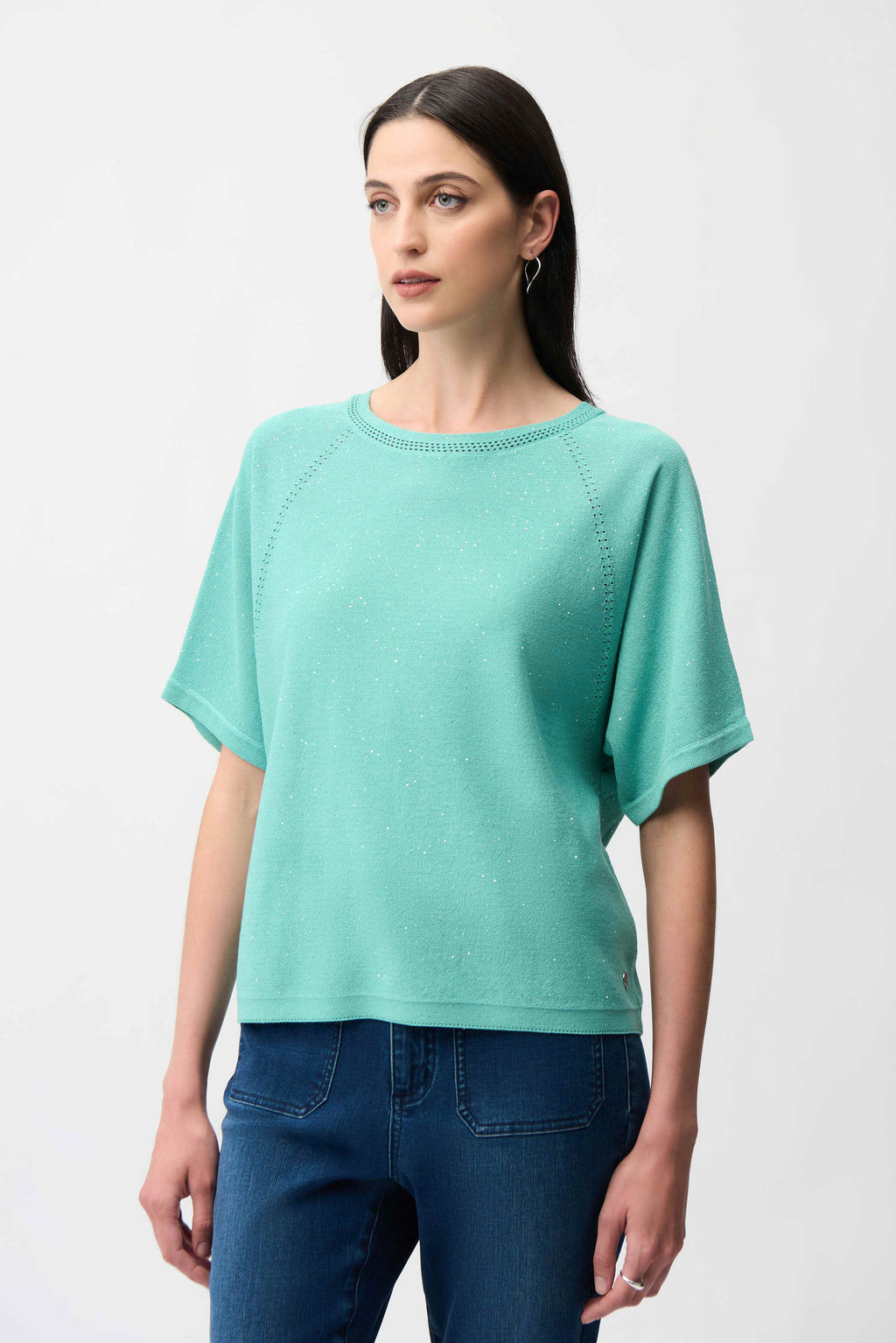 Sequin Yarn Short Sleeve Sweater