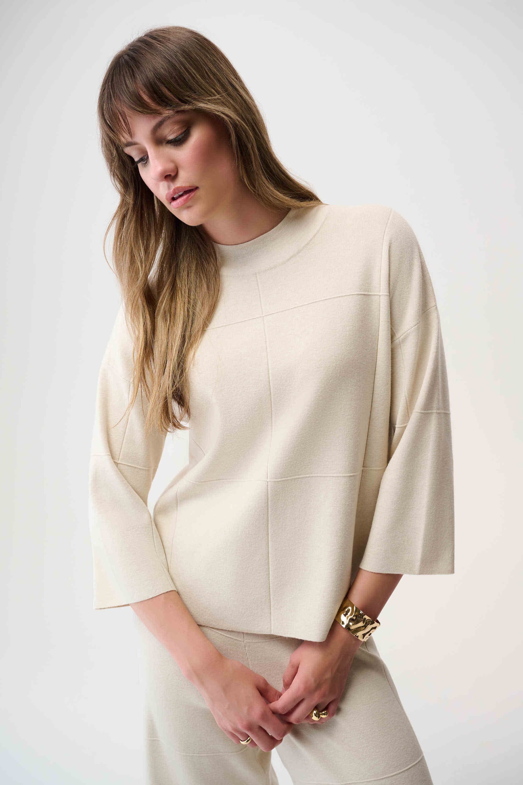 Brushed Viscose Straight Sweater with Mock Neck