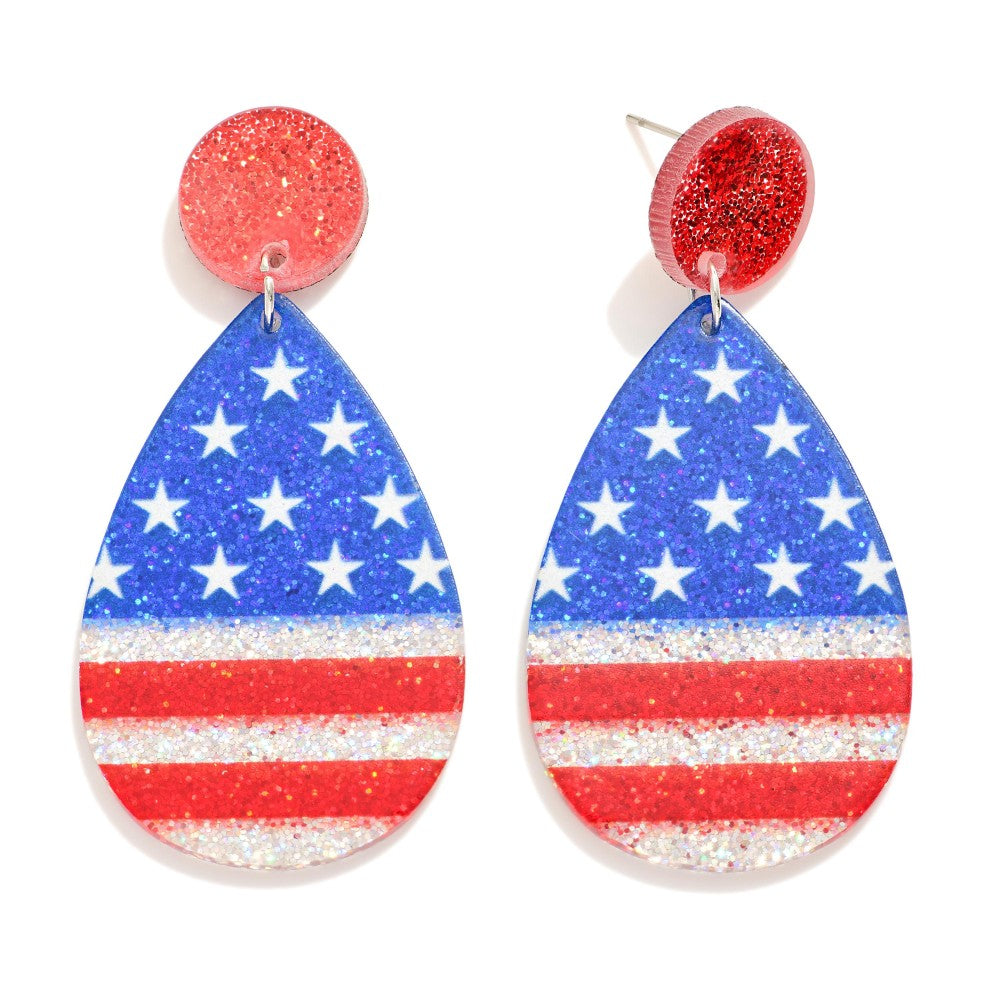 Teardrop Glitter Fourth of July Earring