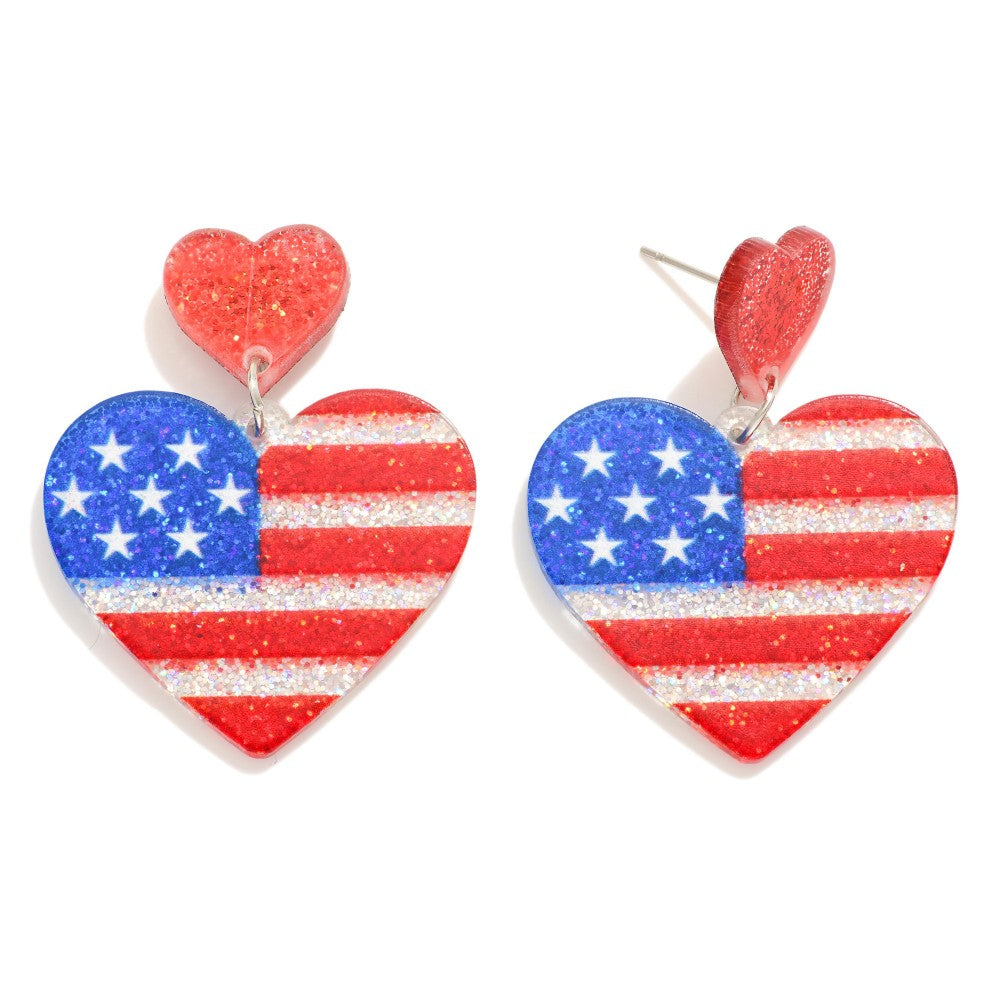 Heart American Flag Earring