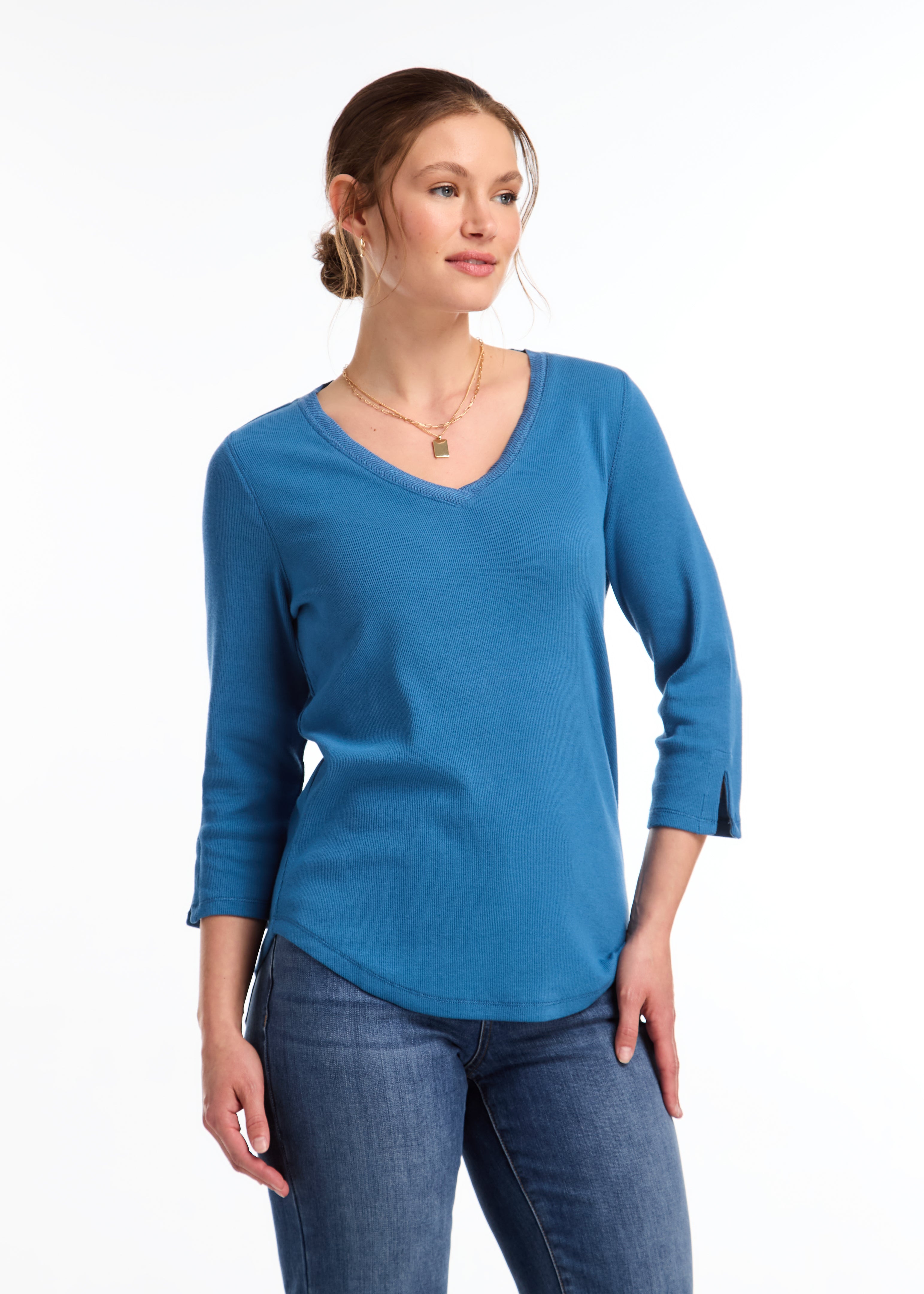3140161 3/4 Sleeve V-neck Top