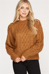 Raglan Sleeve Cable Knit Sweater