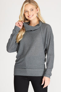Long Sleeve Thermal Knit Cowl Neck Top