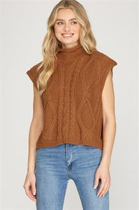 Drop Shoulder Mock Neck Sleeveless Sweater