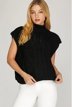 Load image into Gallery viewer, Drop Shoulder Sleeveless Mock Neck Cable Sweater
