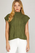 Load image into Gallery viewer, Drop Shoulder Sleeveless Mock Neck Cable Sweater
