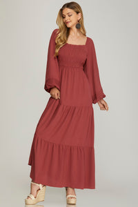 Puff Long Sleeve Tiered Maxi Dress