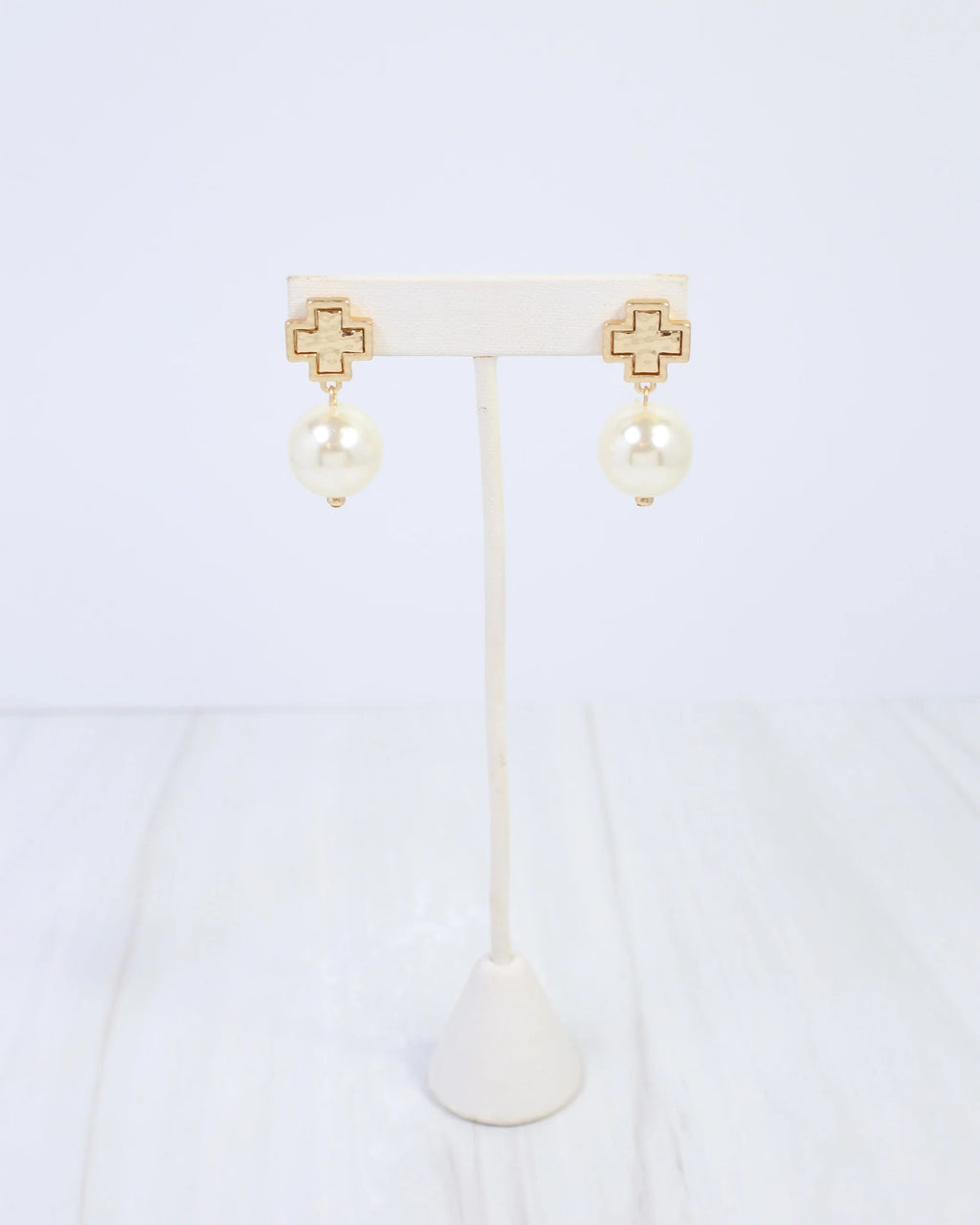 Saint Cloud Cross and Pearl Earrings