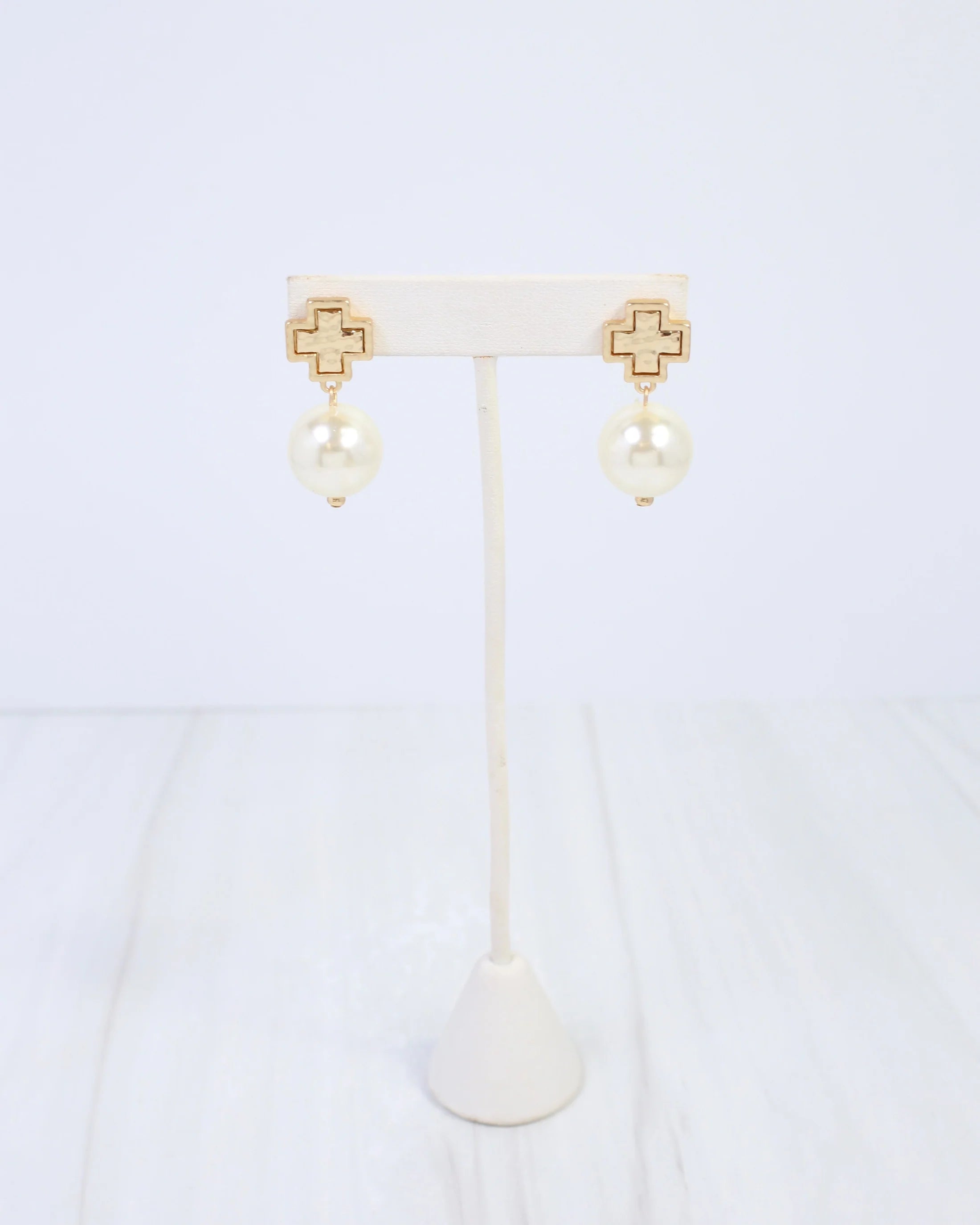 Saint Cloud Cross and Pearl Earrings