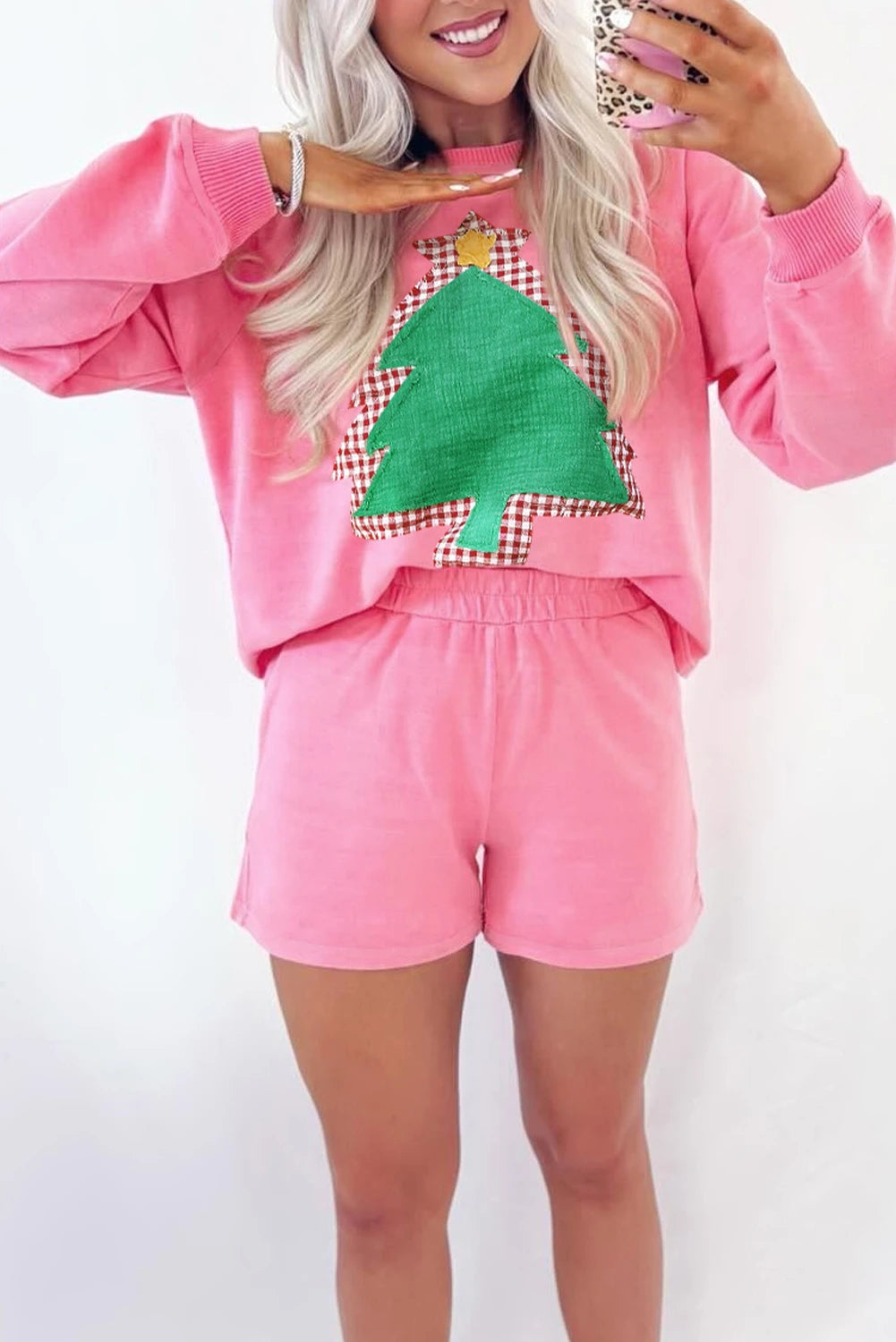 Christmas Tree Raglan Sleeve Pullover with Shorts