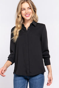 Long Sleeve Flap Placket Woven Shirt