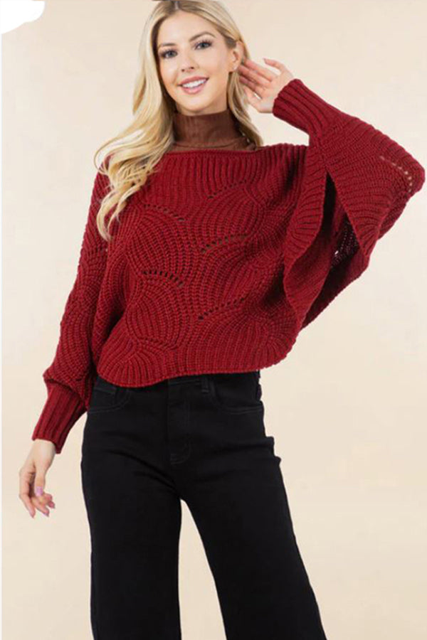 Burgundy Cropped Layering Poncho