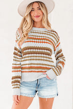 Load image into Gallery viewer, Stripe Eyelet Patterned Drop Shoulder Sweater
