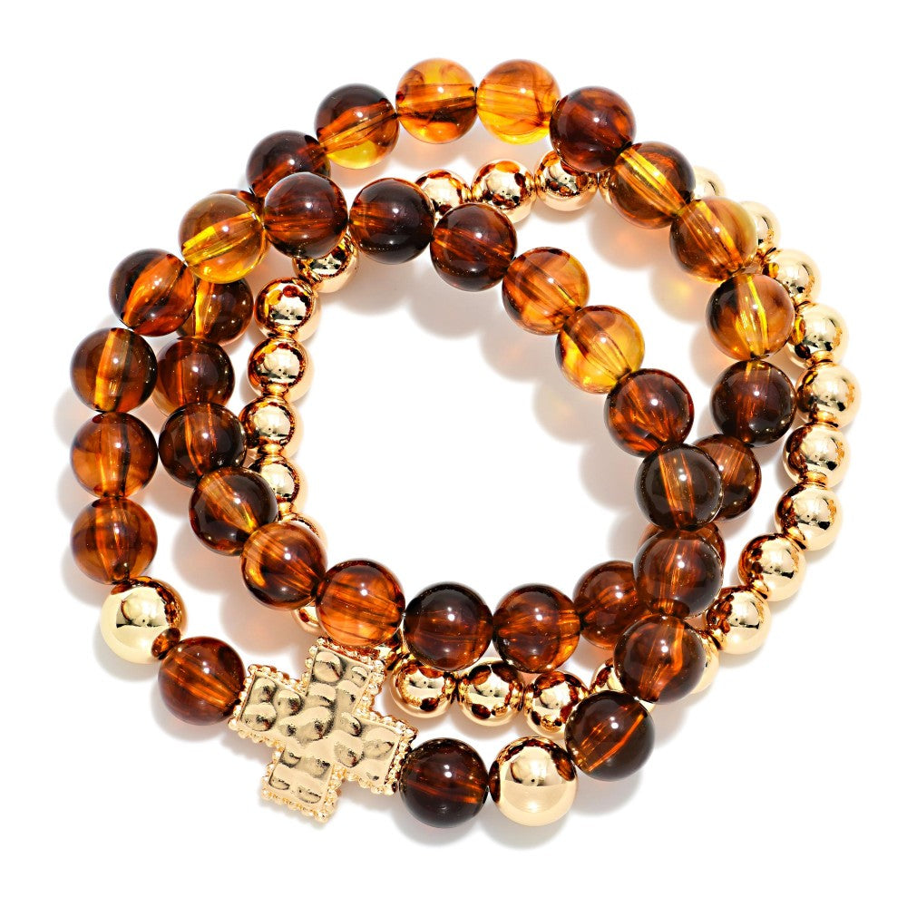 Tortoise Bead Cross Stretch Bracelet Set
