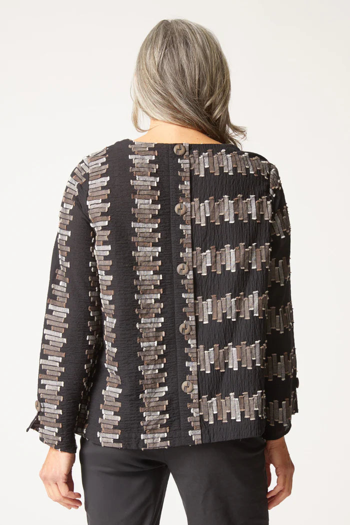 49232 Embroidered Cotton Button Back Pullover