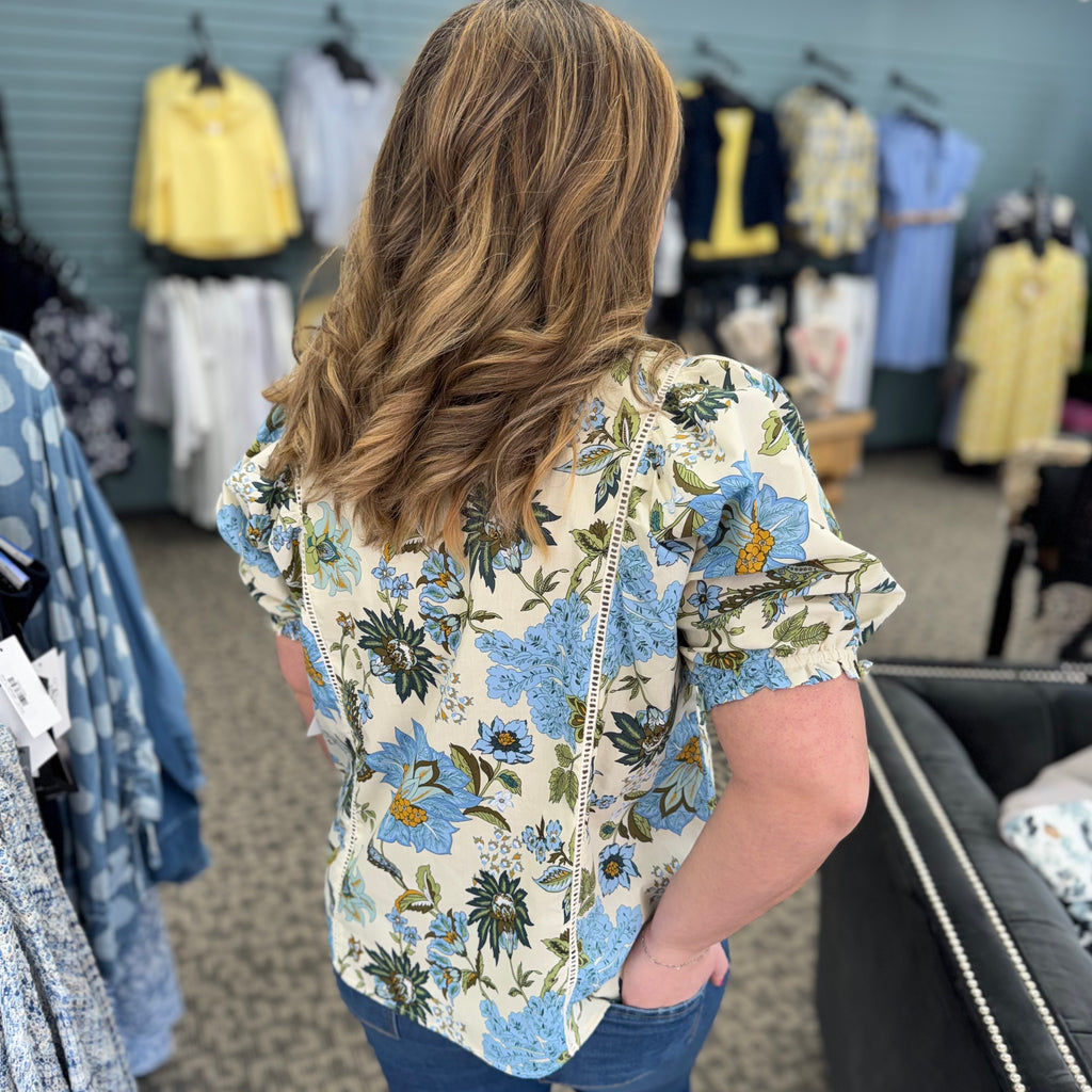 Short Sleeve Floral Print V-Neck Top