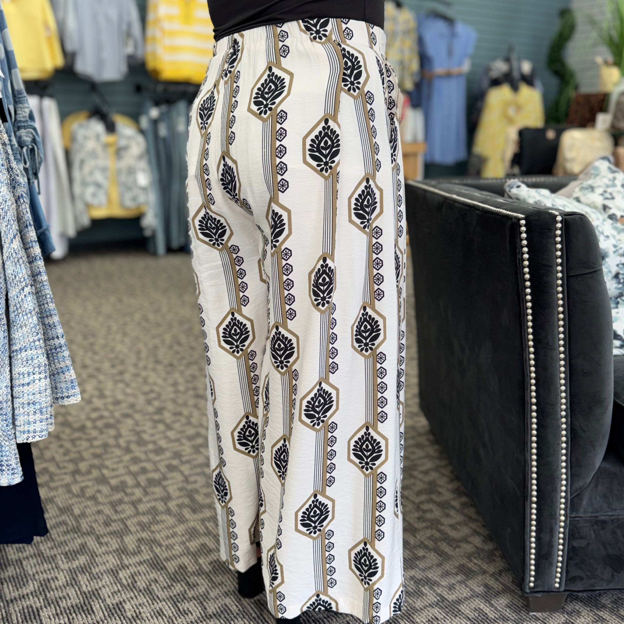 Geometric Boho Print Wide Leg Pants