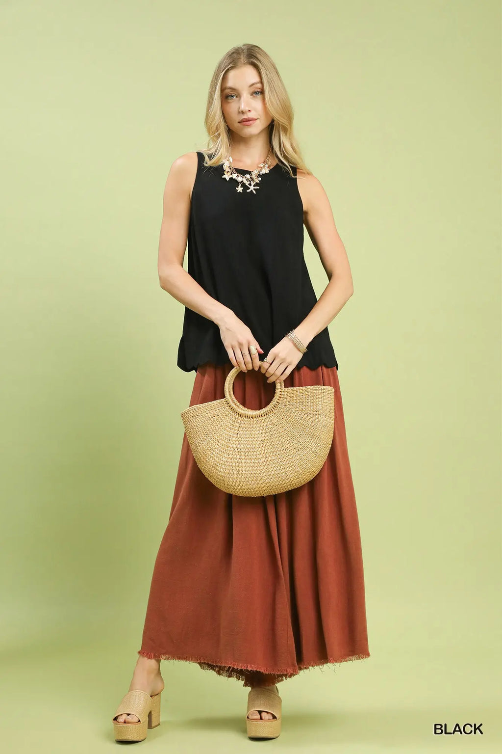 Linen Scallop Hem Sleeveless Top