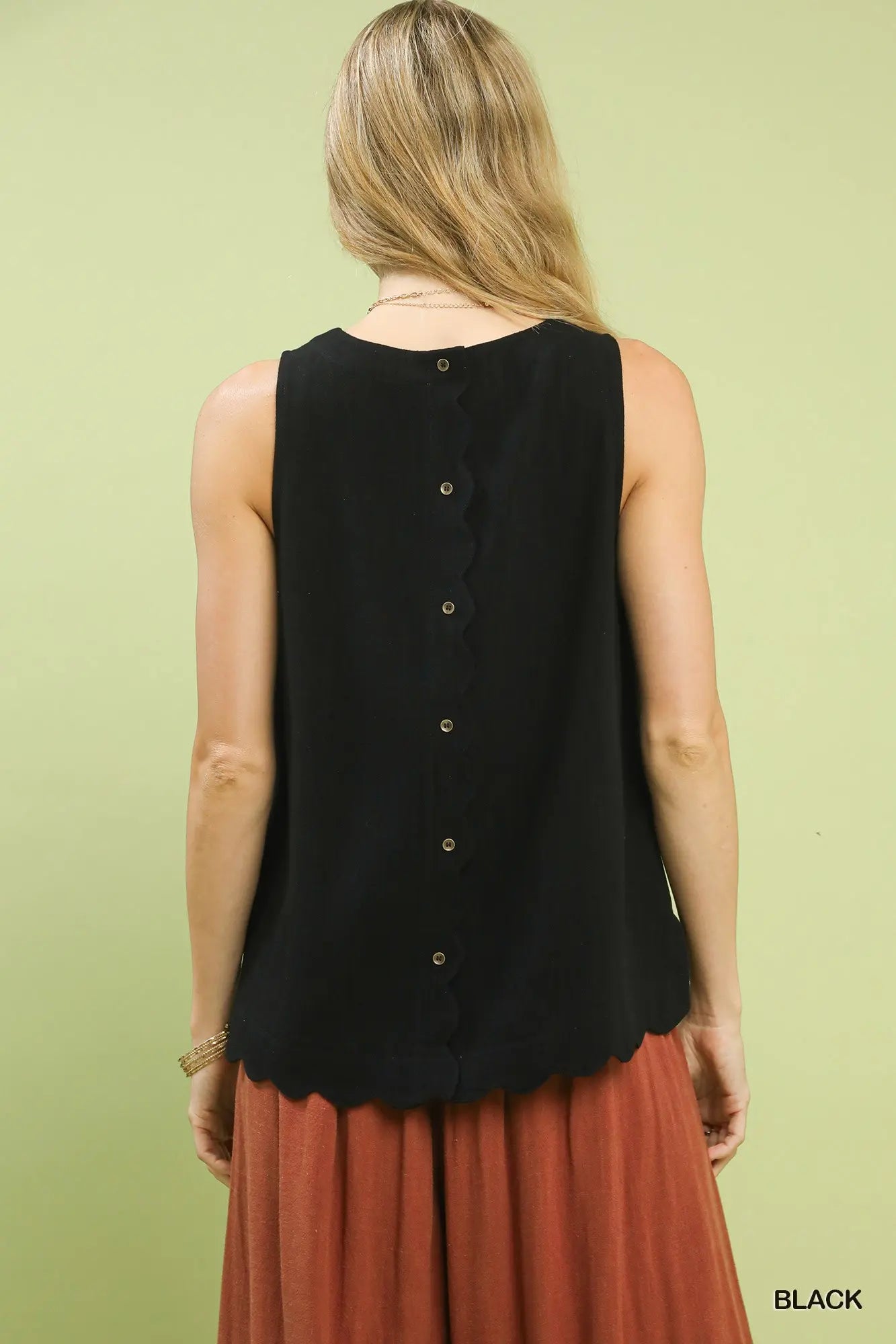 Linen Scallop Hem Sleeveless Top