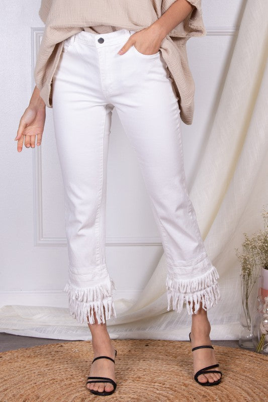 White Frayed Bottom Jeans