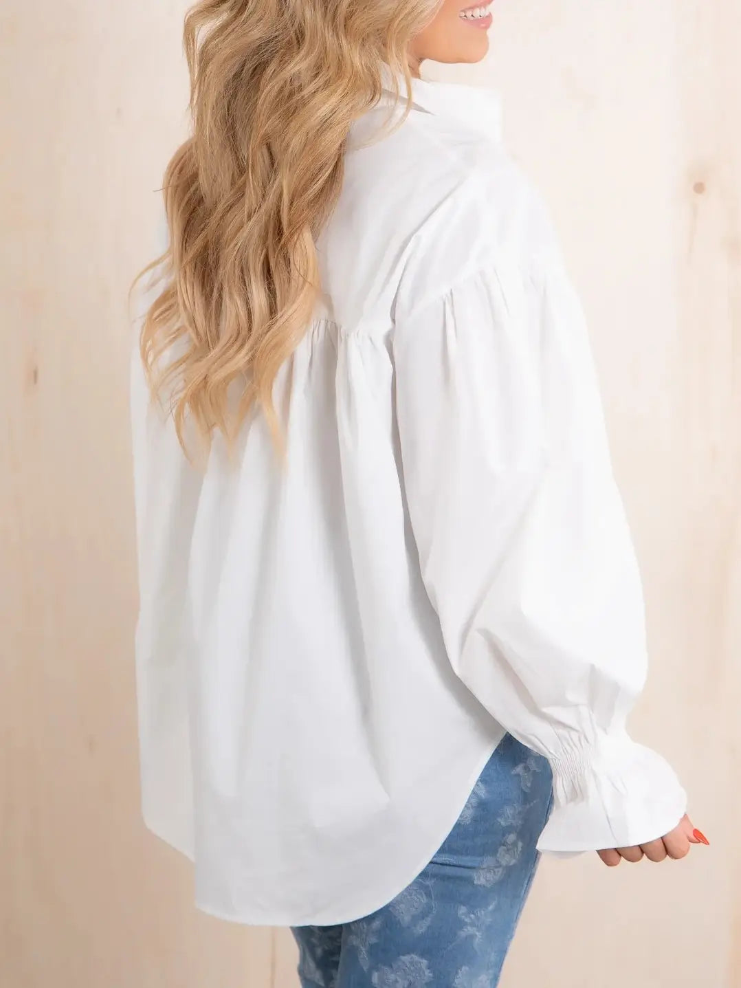 Flower Metal Charm Button Up Loose Blouse