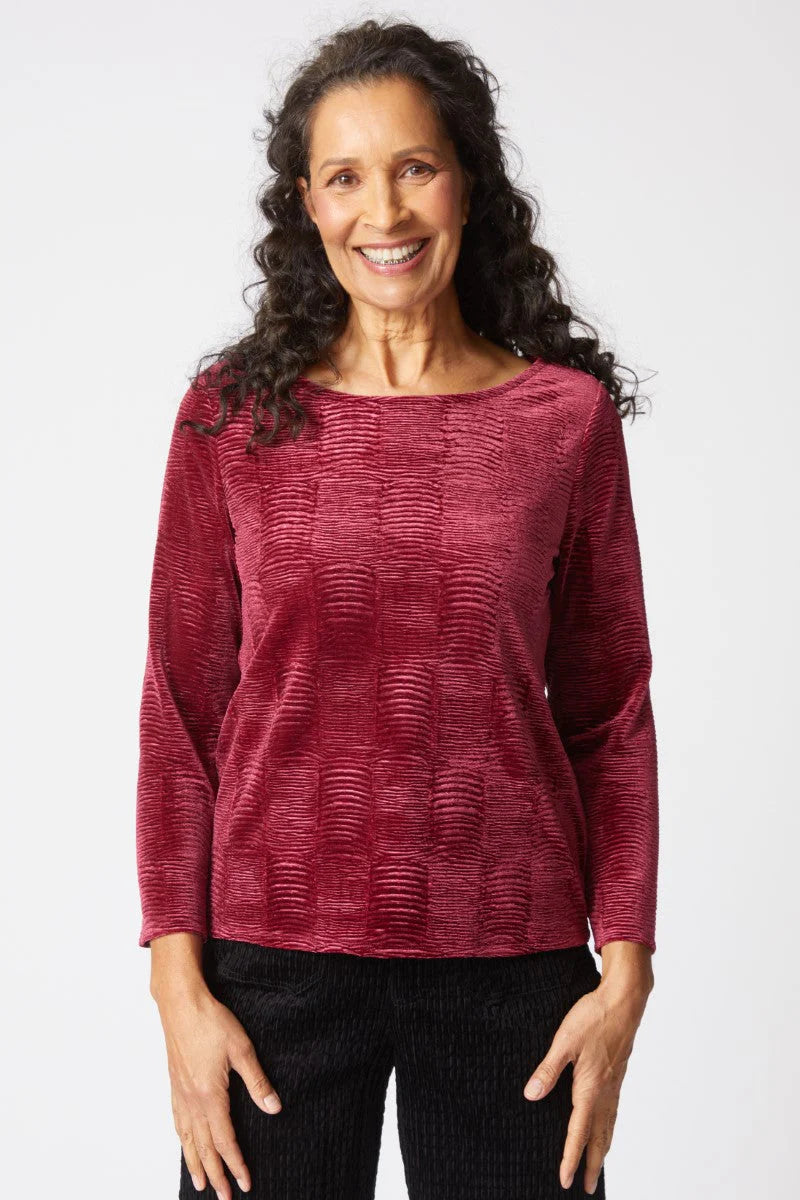 54742 Crinkle Velvet Boatneck Top