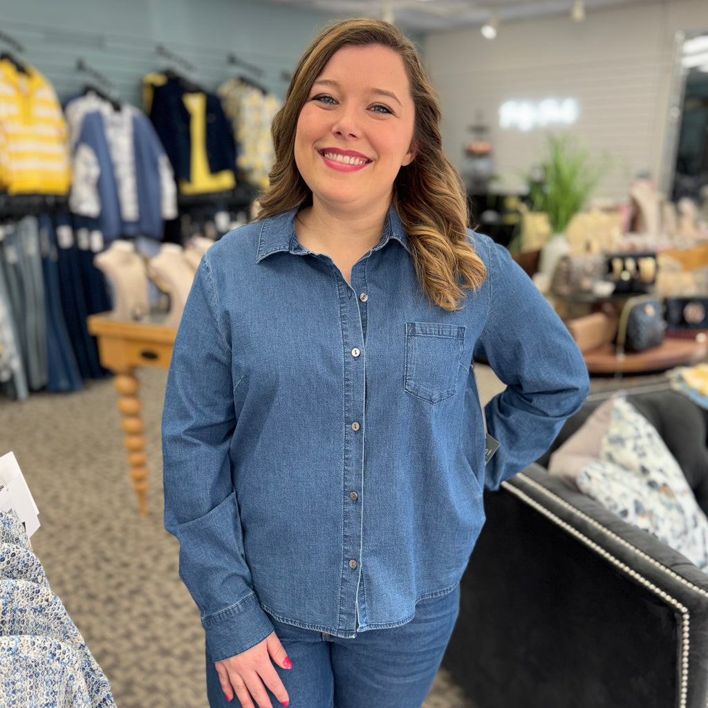 Perfect Travel Denim Shaped Hem Shirt