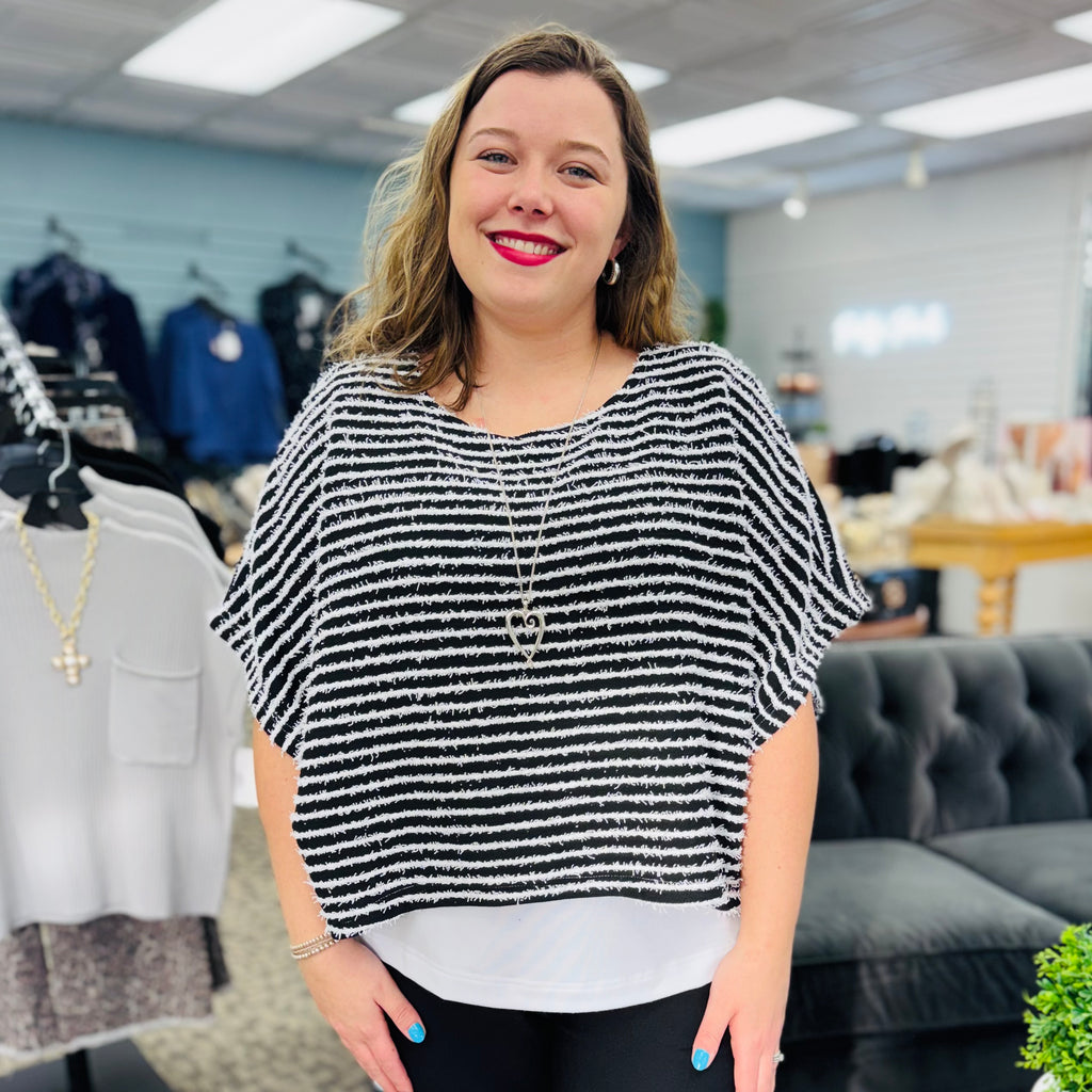 Boat Neck Poncho Top With Attached Tank