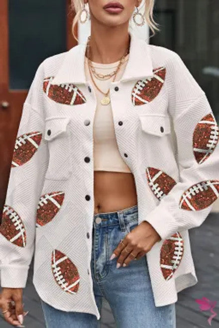 Sequin Football Button Down Jacket