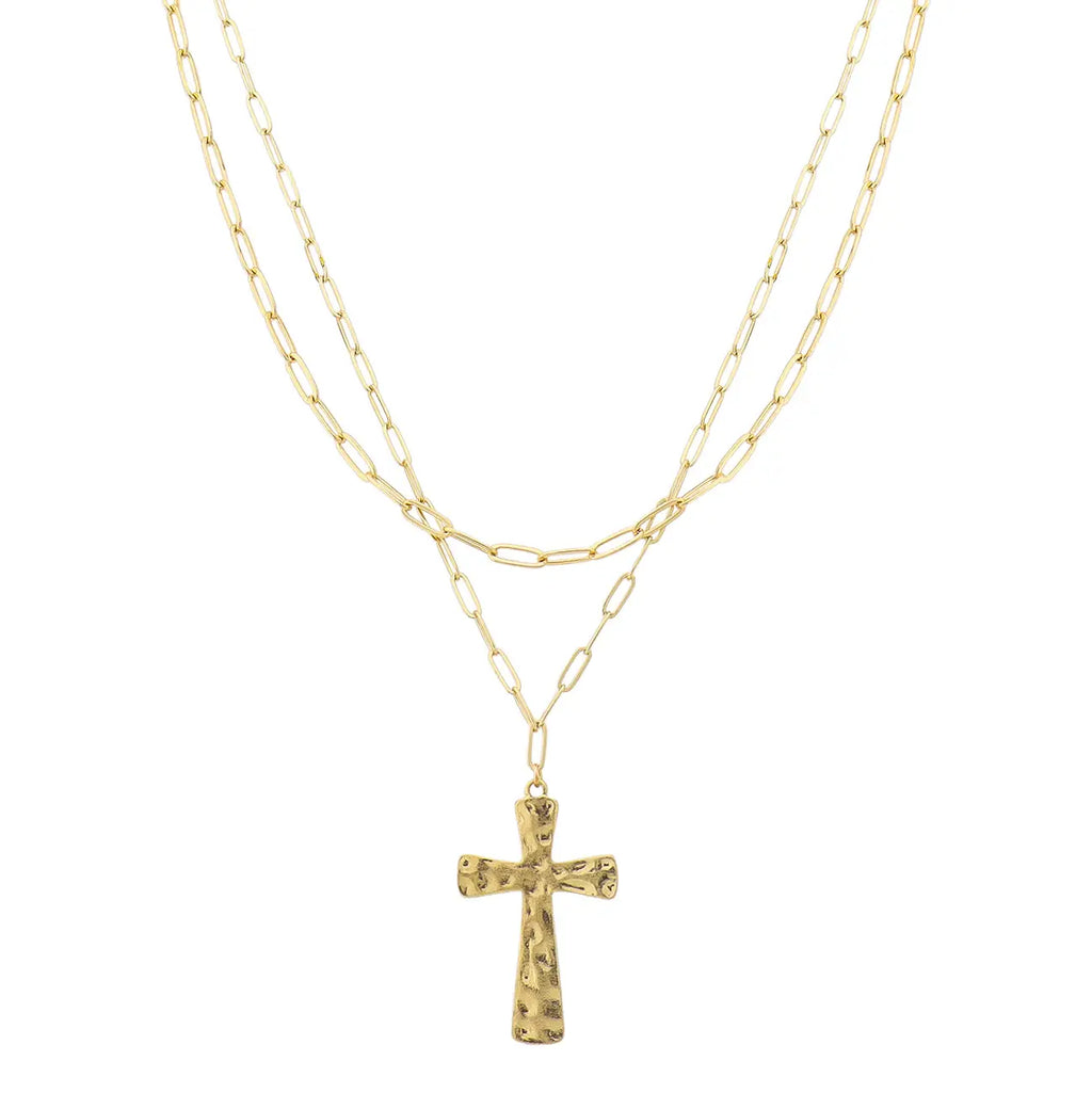 Cross Pendant Double Chain Necklace