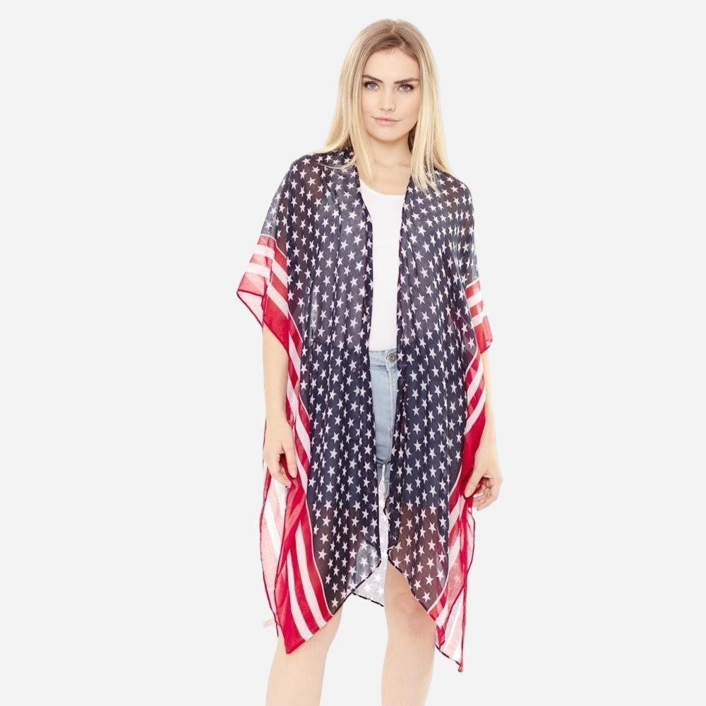Women's lightweight USA stars and stripes bordered kimono