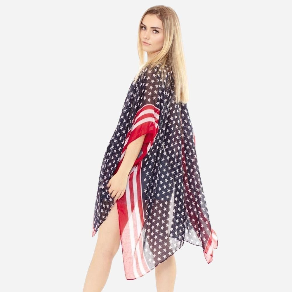 Women's lightweight USA stars and stripes bordered kimono