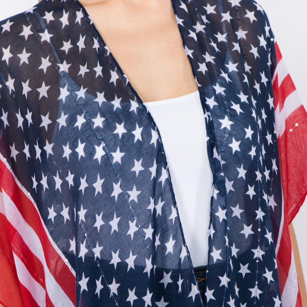 Women's lightweight USA stars and stripes bordered kimono