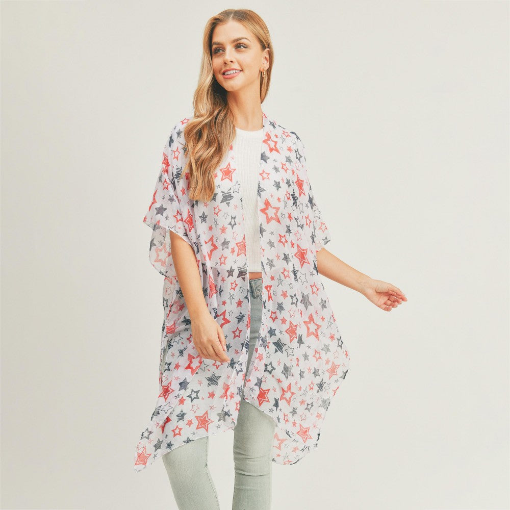 Lightweight Americana Stars Print Kimono