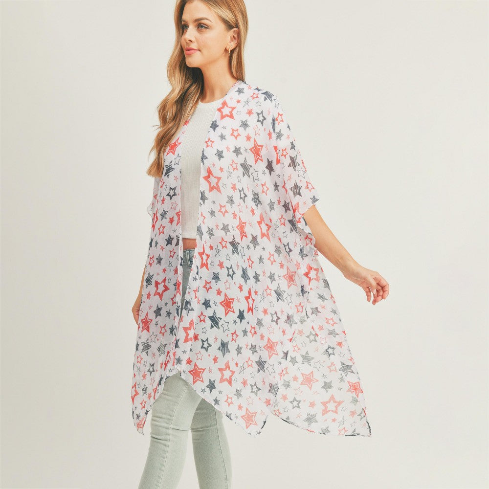 Lightweight Americana Stars Print Kimono