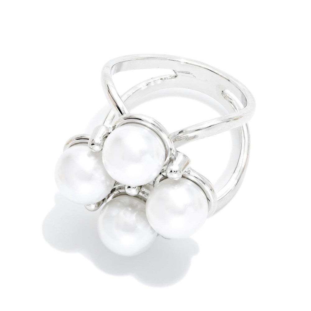 Do Everything In Love Metal Pearl Flower Scarf Ring