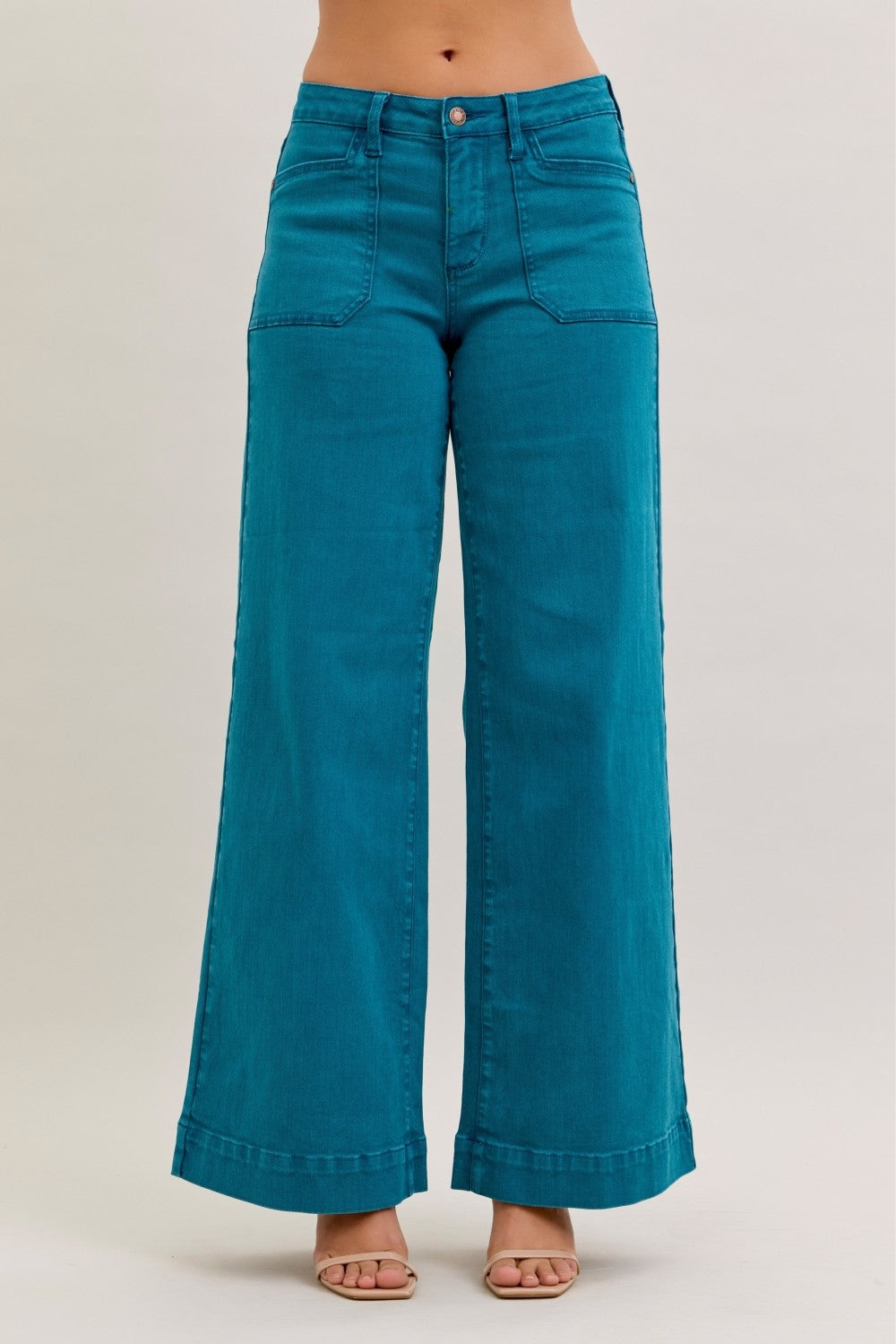Midrise Teal Wide Leg Jean