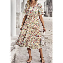 Load image into Gallery viewer, Boho Floral Ruffle Hem V Neck Short Sleeve Dress
