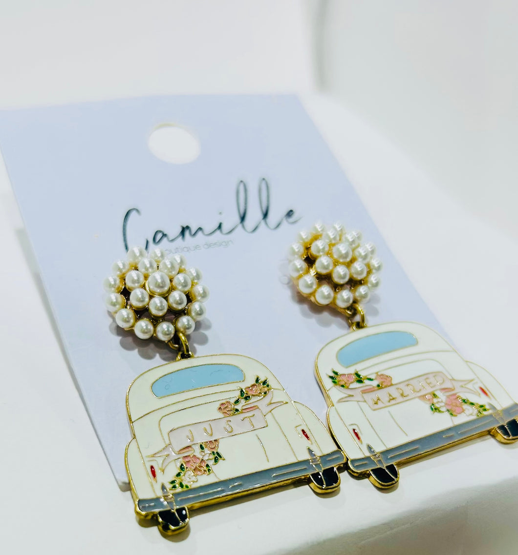 Just Married Car Earrings