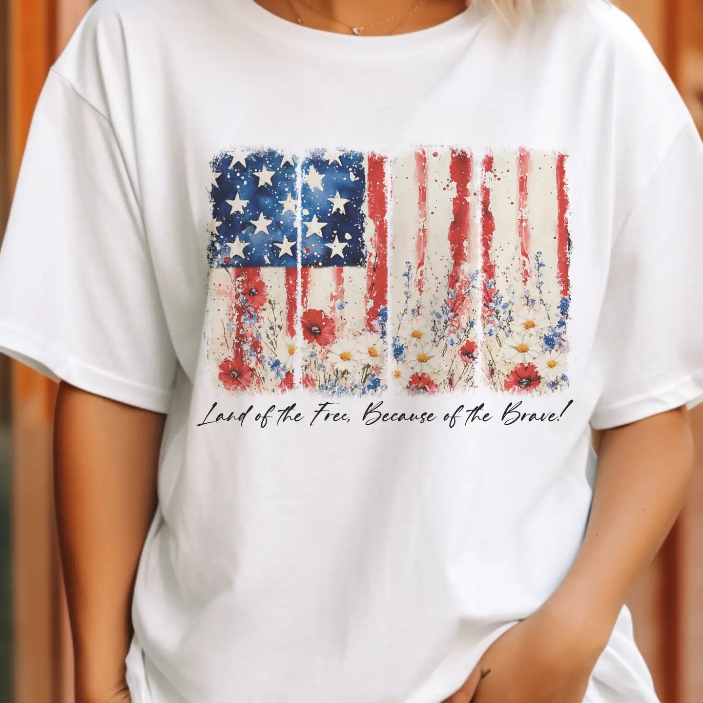USA Floral Print Flag Land of the Free
