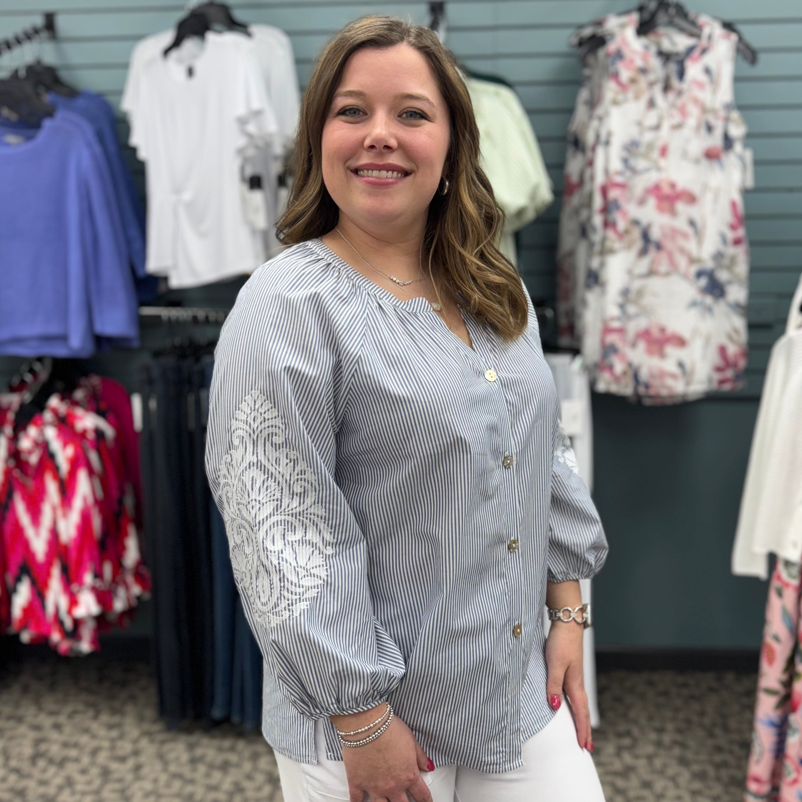 3/4 Raglan Sleeve Band Collar Button Front Tie Waist Shirt