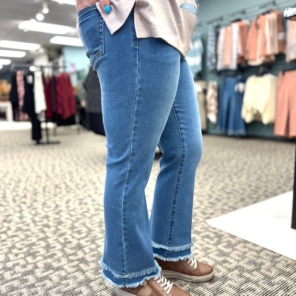 Double Fringe Hem Flare Leg Jean