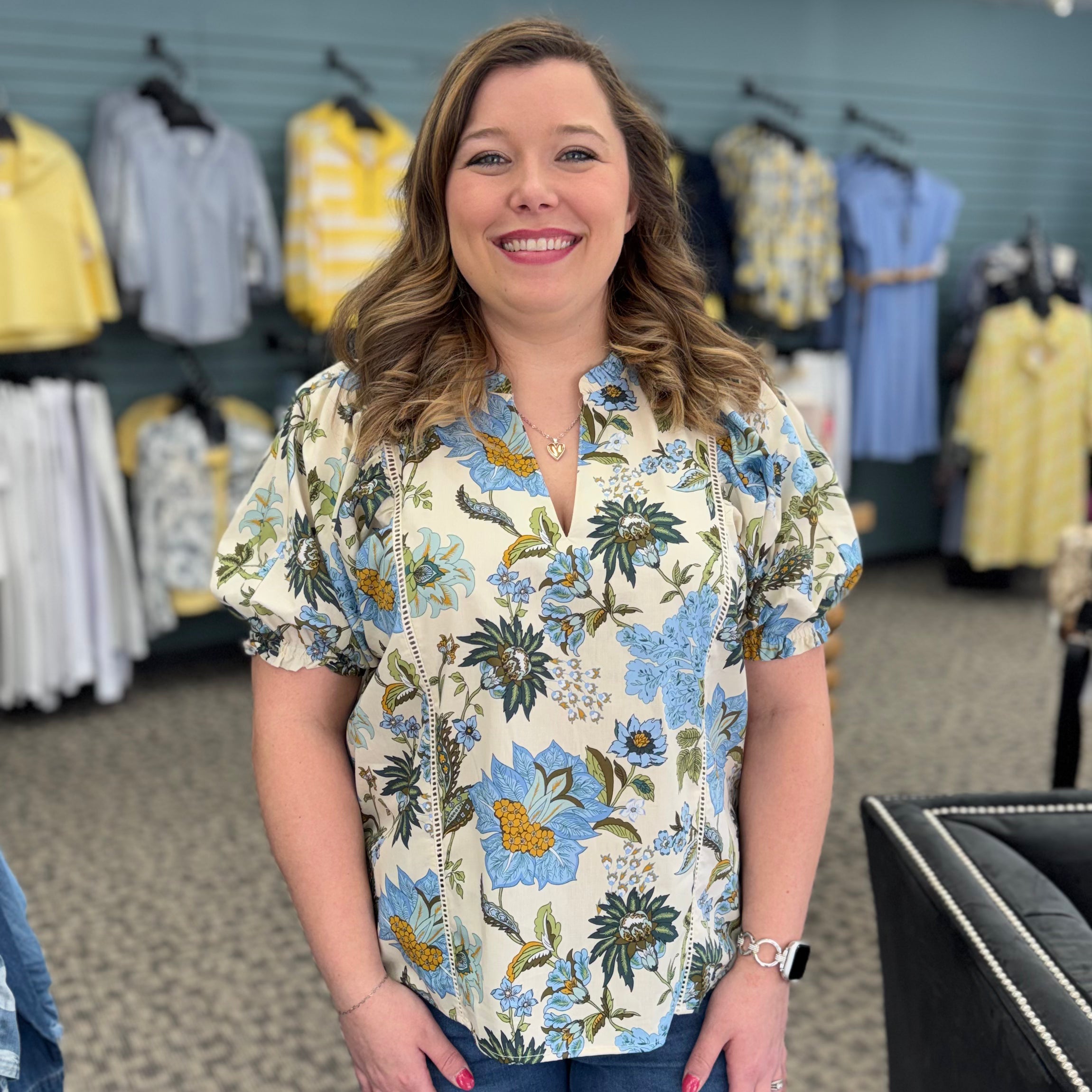 Short Sleeve Floral Print V-Neck Top