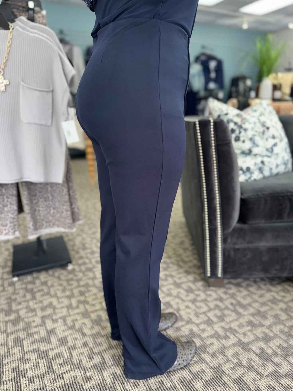 Elastic No Waist Pintuck Flare Leg Ankle Pant