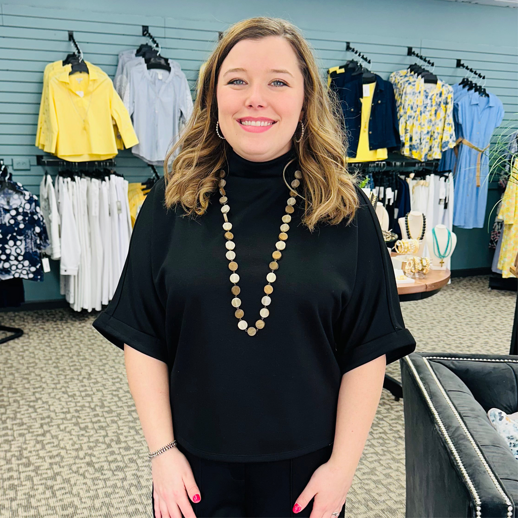 Solid Mock Neck Dolman Sleeve Top