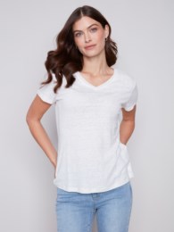 C1231XPK/772A Short Sleeve V-neck Linen T-Shirt